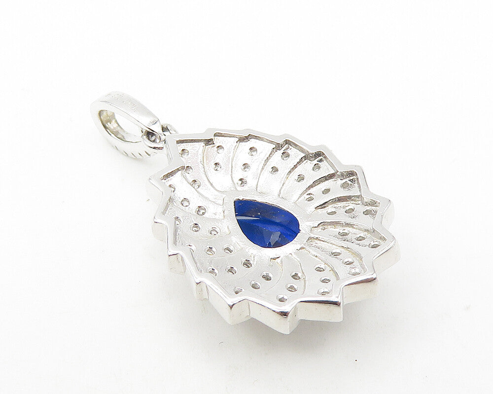 925 Sterling Silver  Prong Set Blue Topaz Shiny Tear Drop Pendant  PT9315