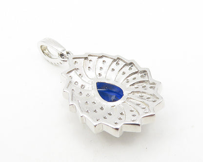 925 Sterling Silver  Prong Set Blue Topaz Shiny Tear Drop Pendant  PT9315
