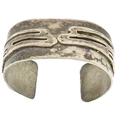 925 Sterling Silver  Vintage Brutalist Pattern Oxidized Cuff Bracelet  BT7624