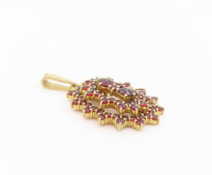 925 Sterling Silver Vintage Pendant Gold Plated Garnet Floral Cluster  PT26467