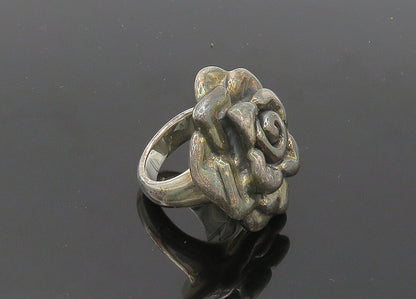 925 Sterling Silver  Vintage Dark Tone Rose Flower Band Ring Sz 7.5  RG20839