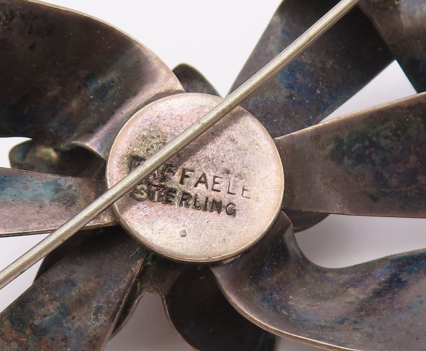 RAFFAELE 925 Sterling Silver  Vintage Oxidized Floral Bow Brooch Pin  BP4693