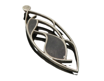 925 Sterling Silver  Vintage Inlaid Black Onyx Open Design Pendant  PT10124