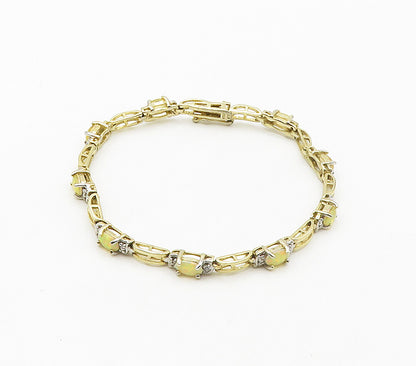 925 Sterling Silver  Genuine Diamonds & Fire Opal Shiny Chain Bracelet  BT6460