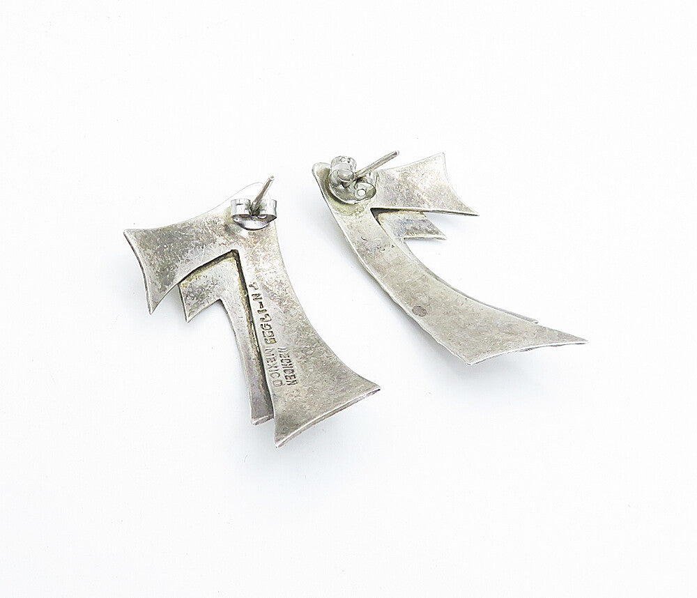 MEXICO 925 Sterling Silver  Vintage Shiny Etched Detail Drop Earrings  EG2567
