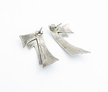MEXICO 925 Sterling Silver  Vintage Shiny Etched Detail Drop Earrings  EG2567
