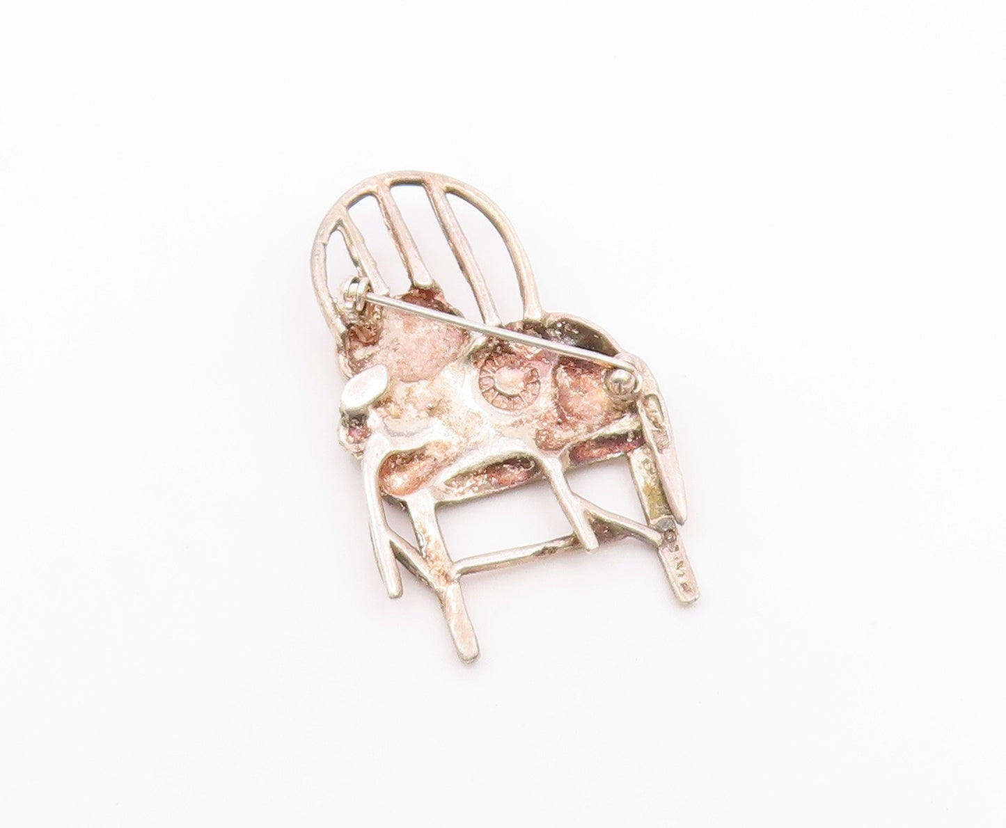 MEXICO 925 Sterling Silver  Vintage Smiling Cat In Chair Brooch Pin  BP9131
