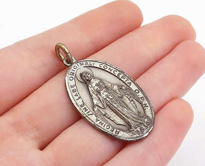 925 Sterling Silver  Vintage Antique Dark Tone Religious Figure Pendant PT3754