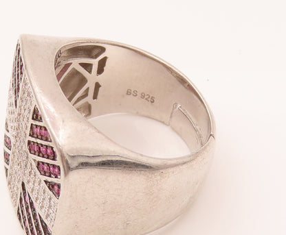 925 Sterling Silver  Vintage White & Red Lab Sapphire Cross Ring Sz 10 RG26565