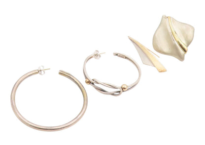 14K Gold & 925 Sterling Silver Vintage Earrings ED LEVIN BARRA Singles  EG14299