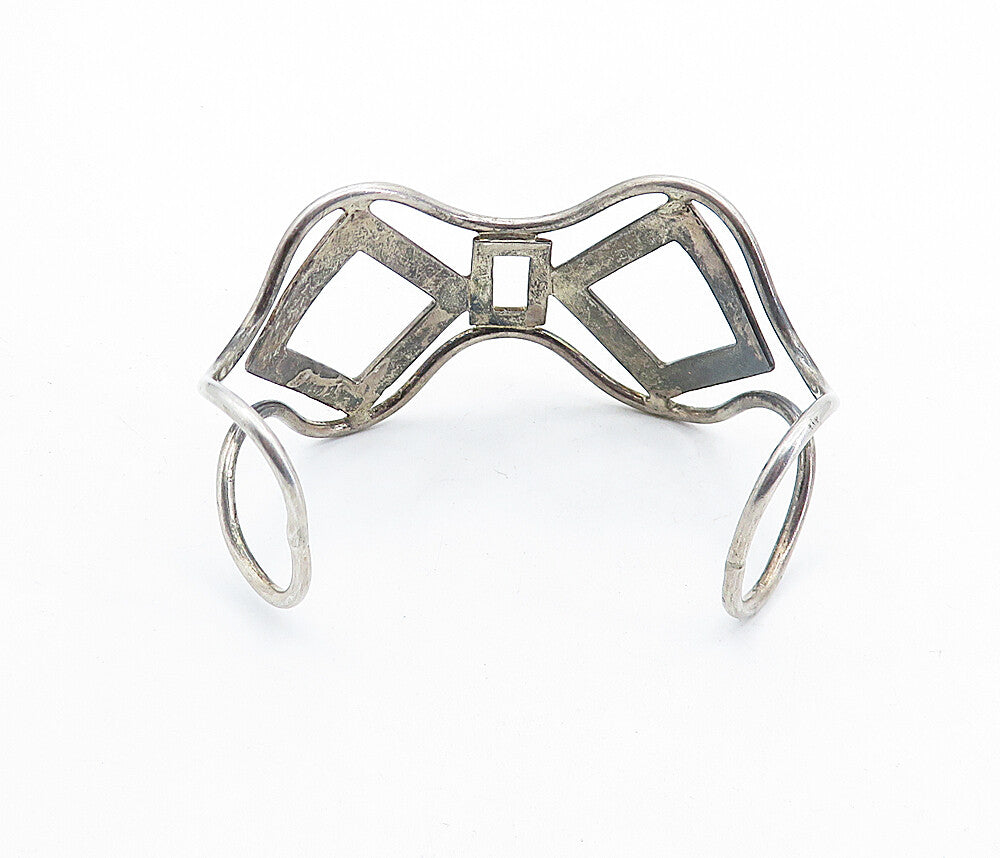 925 Sterling Silver  Vintage Open Geometric Design Cuff Bracelet  BT1982