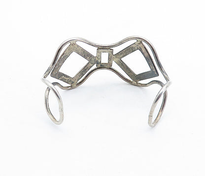 925 Sterling Silver  Vintage Open Geometric Design Cuff Bracelet  BT1982