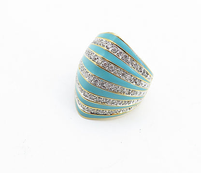 925 Sterling Silver  Turquoise & Topaz Striped Dome Band Ring Sz 7  RG6215