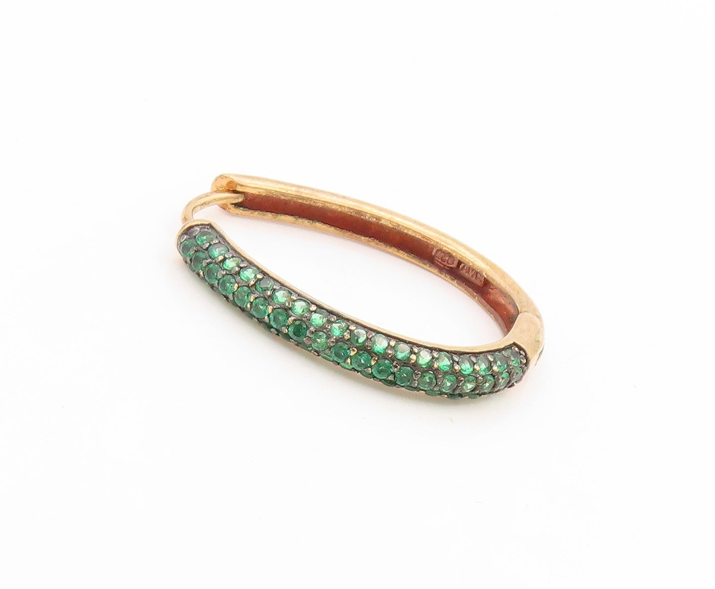 925 Sterling Silver Vintage Earrings Gold Plated Green CZ Modernist Hoop EG14044