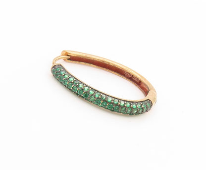 925 Sterling Silver Vintage Earrings Gold Plated Green CZ Modernist Hoop EG14044