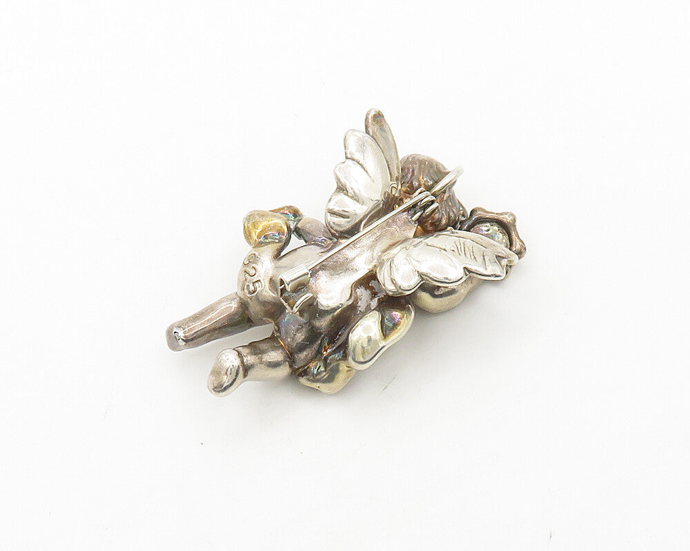925 Sterling Silver  Vintage Hollow Angel With Tambourine Brooch Pin  BP7049