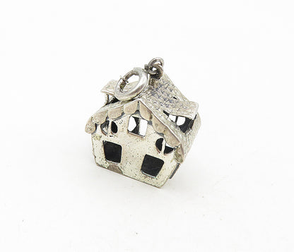 925 Sterling Silver  Vintage Cutout Detail Bird's House Motif Pendant  PT6702