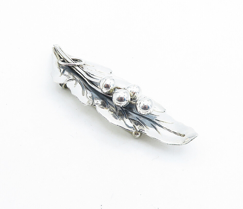 MEXICO 925 Sterling Silver  Vintage Shiny Single Floral Leaf Brooch Pin BP2736