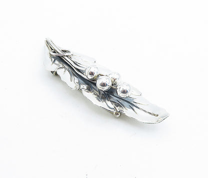 MEXICO 925 Sterling Silver  Vintage Shiny Single Floral Leaf Brooch Pin BP2736