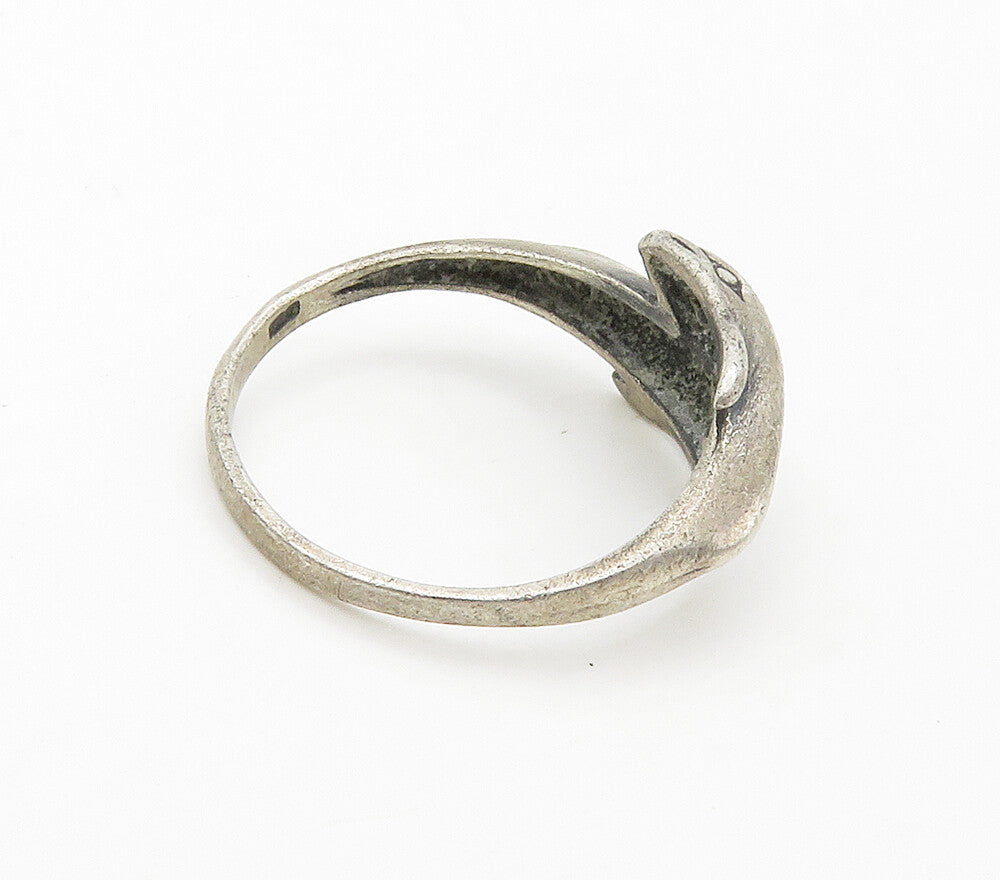 925 Sterling Silver  Vintage Dark Tone Dolphin Bypass Band Ring Sz 6  RG15887