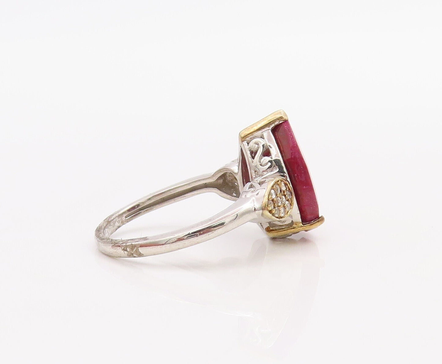 925 Sterling Silver Vintage Ring Diamonds & Drop Cut Gemstone  Sz 7.5  RG30527