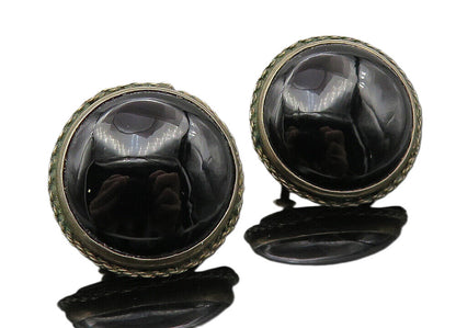 925 Sterling Silver  Vintage Black Onyx Twist Non Pierce Earrings  EG5711