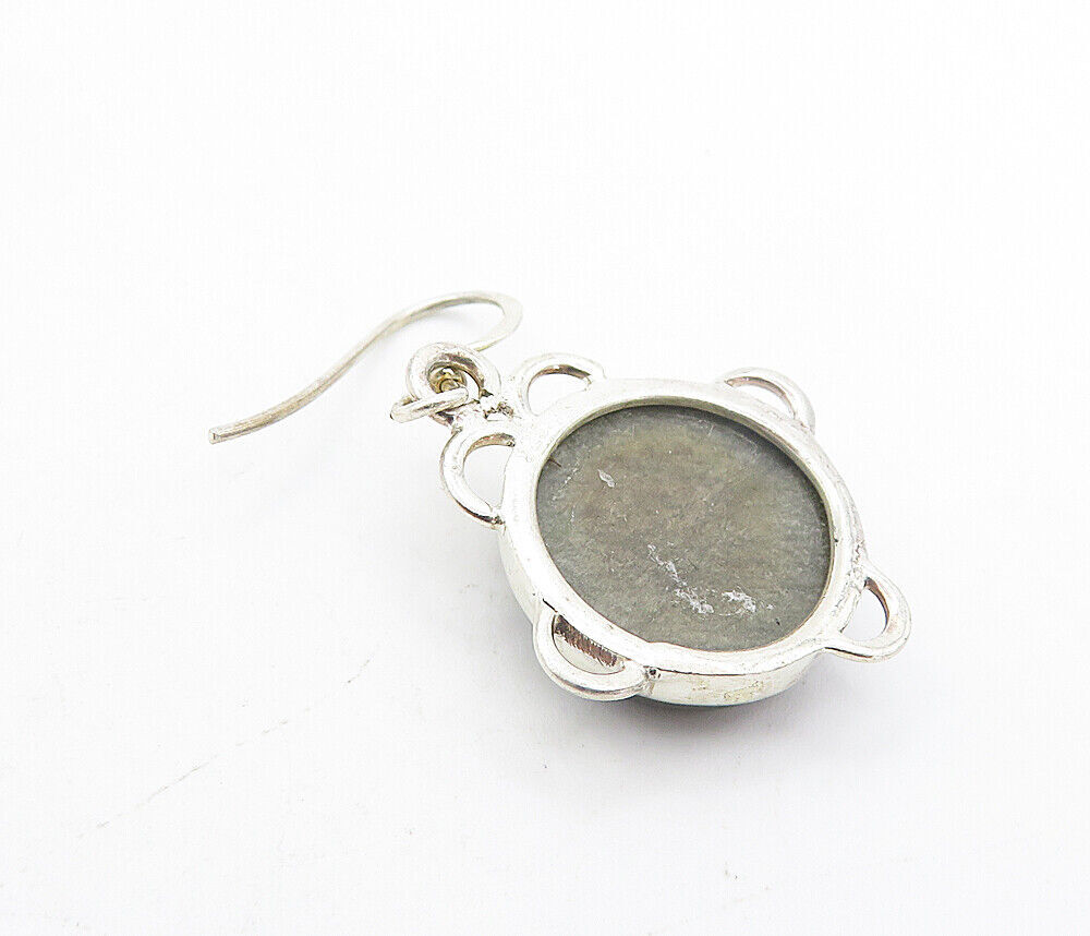 925 Sterling Silver  Vintage Grey Jasper Round Shiny Drop Earrings  EG3467