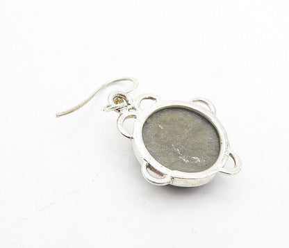 925 Sterling Silver  Vintage Grey Jasper Round Shiny Drop Earrings  EG3467