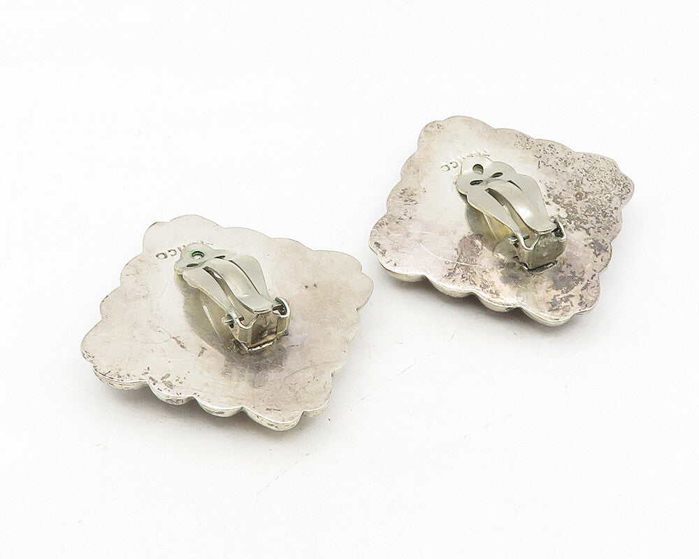 MEXICO 925 Sterling Silver Vintage Black Onyx Wavy Non Pierce Earrings  EG5738