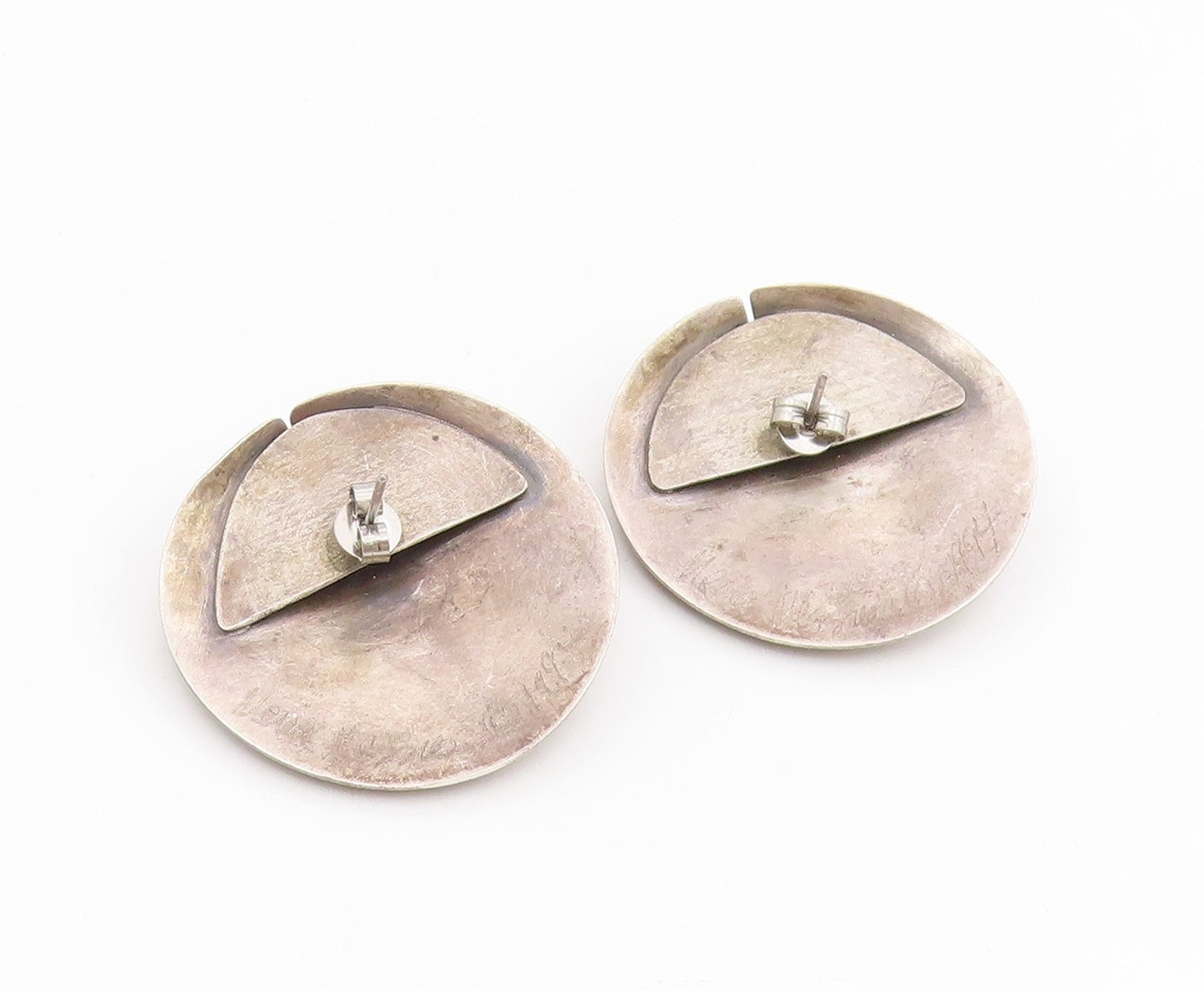 925 Sterling Silver Vintage Earrings Designer Carved Round Spiral Coil  EG13935