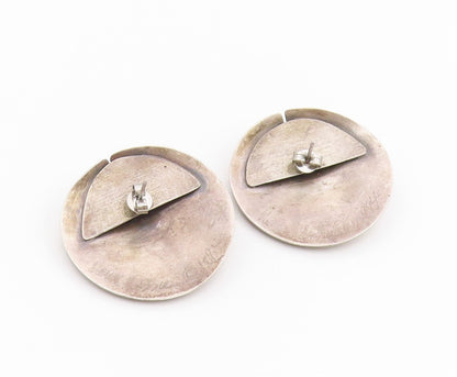 925 Sterling Silver Vintage Earrings Designer Carved Round Spiral Coil  EG13935