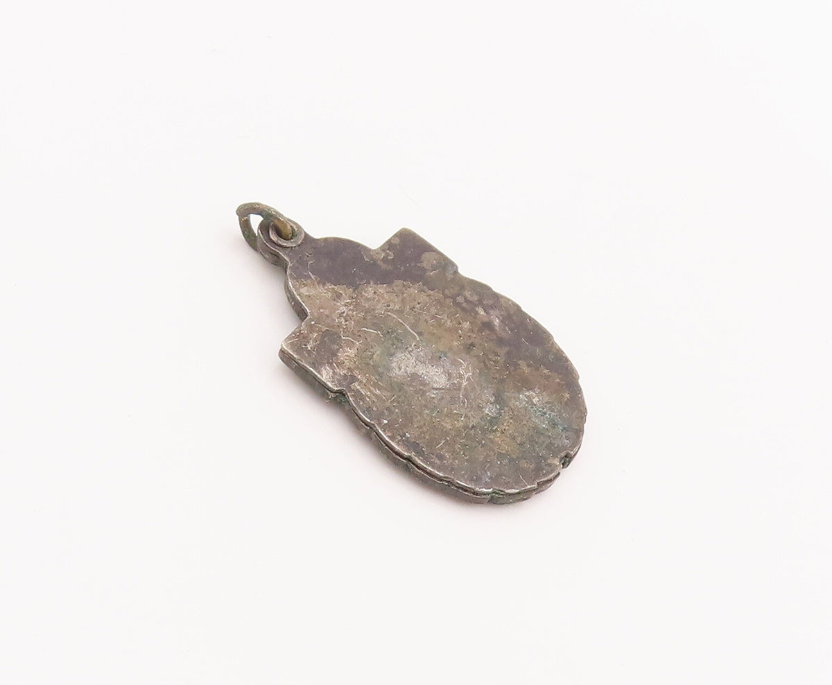 925 Sterling Silver Vintage Pendant Antique Oval Religious Carved OPENS  PT22539