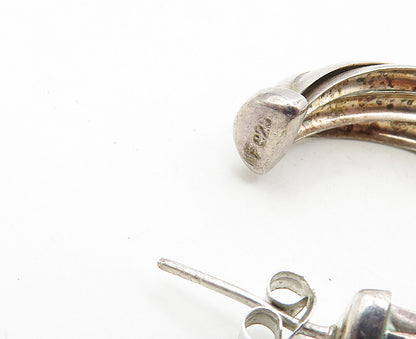 925 Sterling Silver  Vintage Shiny Smooth Split Shank Hoop Earrings  EG4939