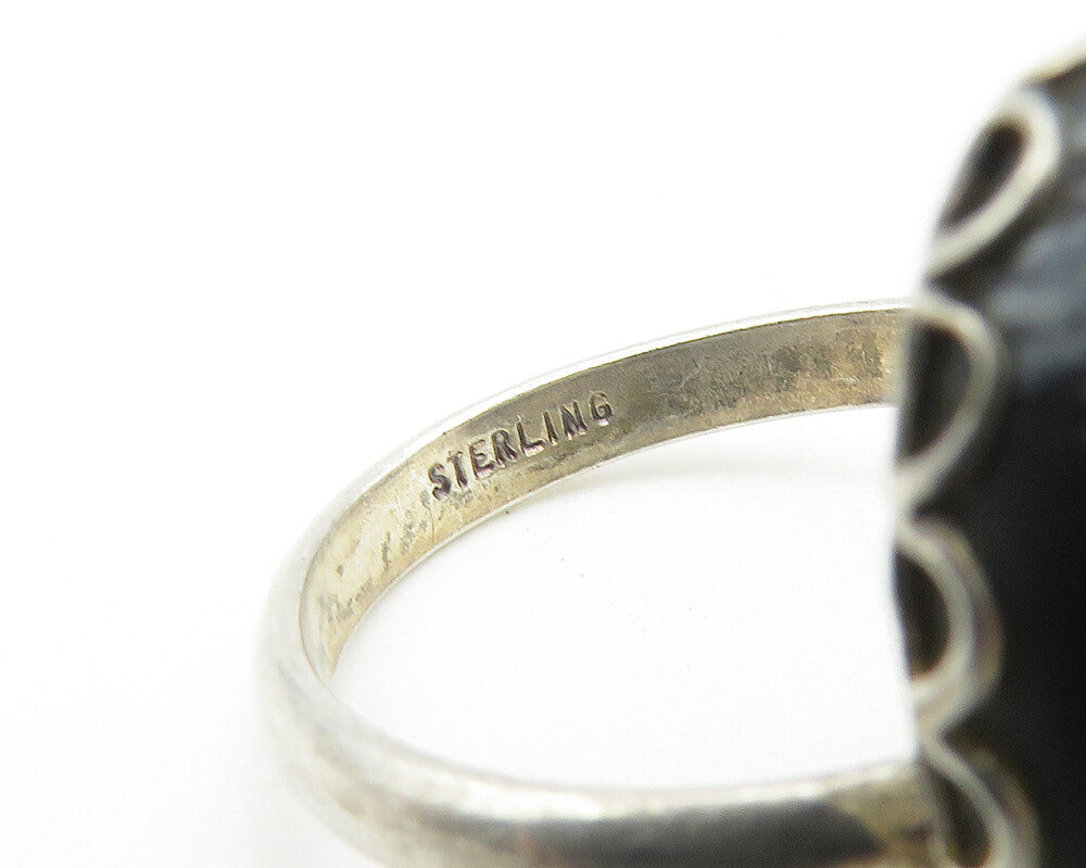 925 Sterling Silver  Vintage Cabochon Obsidian Cocktail Ring Sz 5.5  RG11218