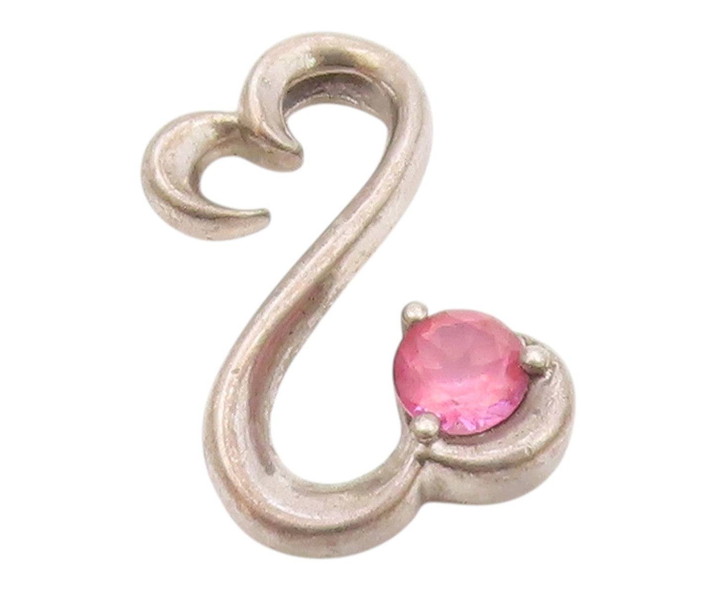 925 Sterling Silver  Vintage Pink Topaz Infinity Love Heart Pendant  PT16603