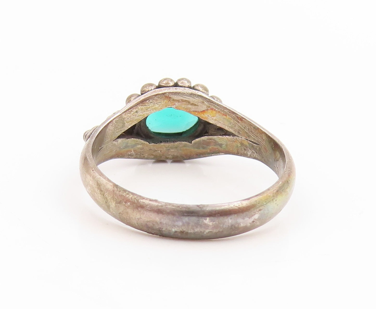 925 Sterling Silver Vintage Ring Faceted Gemstone Statement Band  Sz 7  RG34662