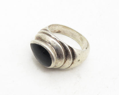925 Sterling Silver  Vintage Inlaid Black Onyx Dome Cocktail Ring Sz 7  RG9862