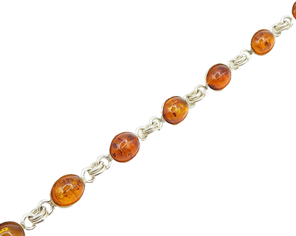 925 Sterling Silver  Vintage Cabochon Cut Amber Shiny Chain Bracelet  BT7690