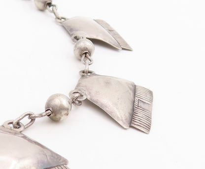 925 Sterling Silver Vintage Necklace Antique Etched Geometric Choker  NE4772