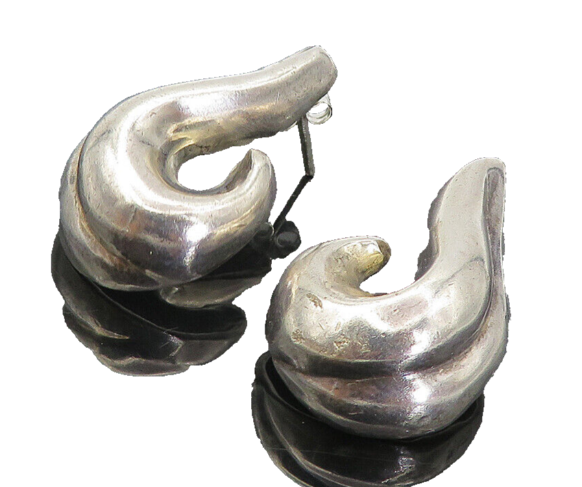 MEXICO 925 Sterling Silver  Vintage Shiny Domed Swirl Drop Earrings  EG4024