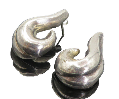 MEXICO 925 Sterling Silver  Vintage Shiny Domed Swirl Drop Earrings  EG4024