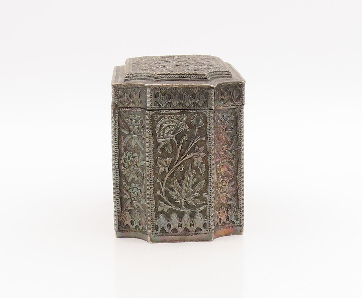 Vintage Silver  Large Trinket Box Antique Intricate Floral OPENS  TR4147