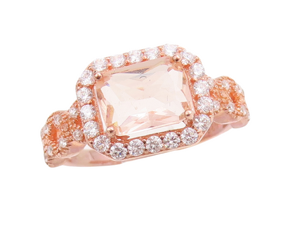 925 Sterling Silver Vintage Ring Rose Gold Plated Morganite & CZ Sz 7  RG30635
