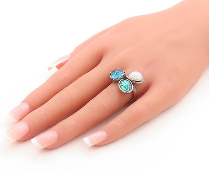 925 Sterling Silver Vintage Ring OR PAZ ISRAEL Moonstone Abalone Sz 7.5  RG31517