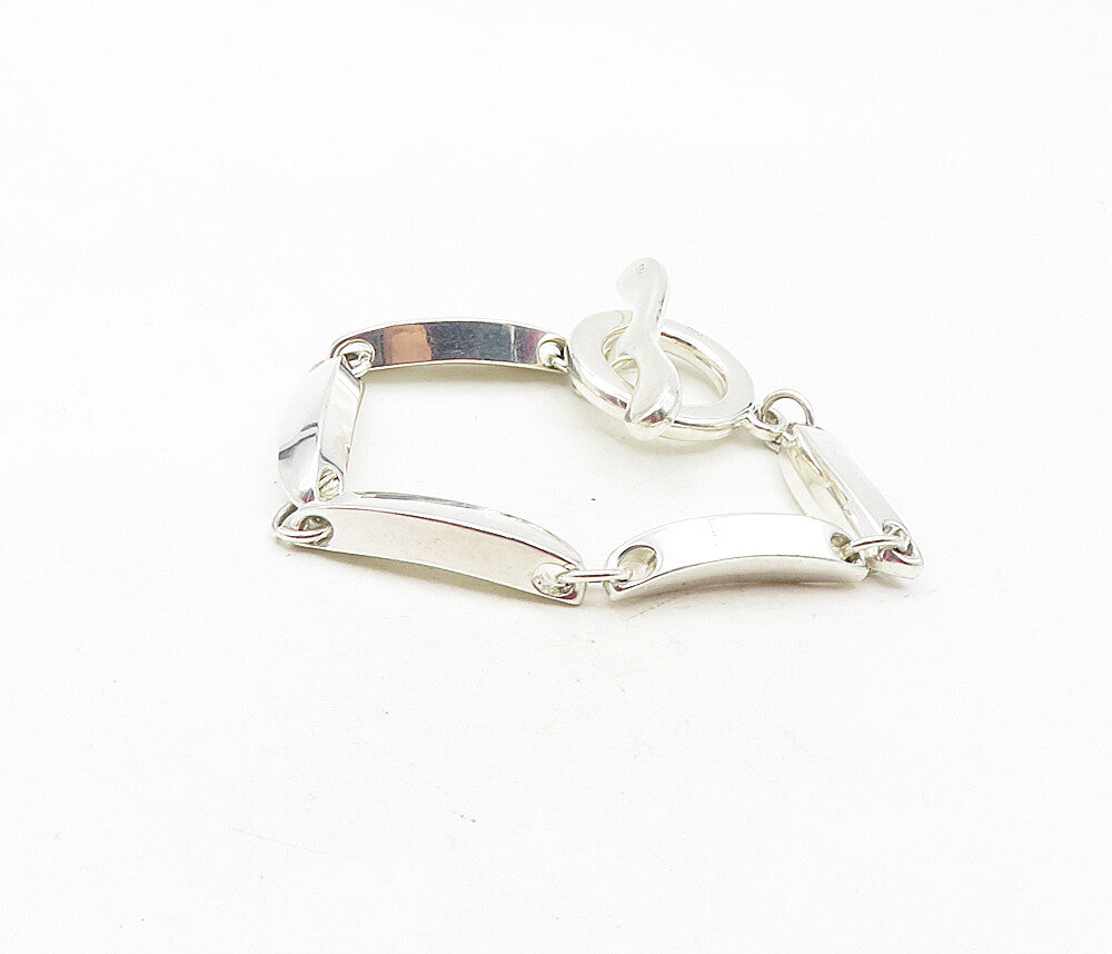 925 Sterling Silver  Shiny Smooth Hollow Bar Link Chain Bracelet  BT4018