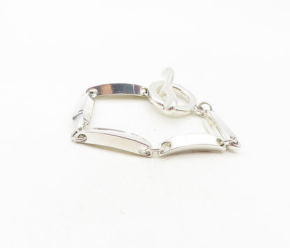 925 Sterling Silver  Shiny Smooth Hollow Bar Link Chain Bracelet  BT4018