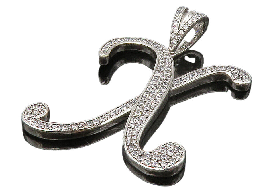925 Sterling Silver  Shiny Cubic Zirconia Letter X Initial Pendant  PT10439