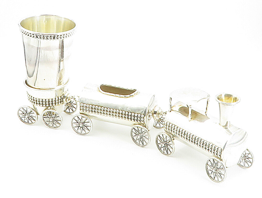 ISRAEL 925 Sterling Silver  Vintage Shiny Jewish Train Havdalah Set  TR1475
