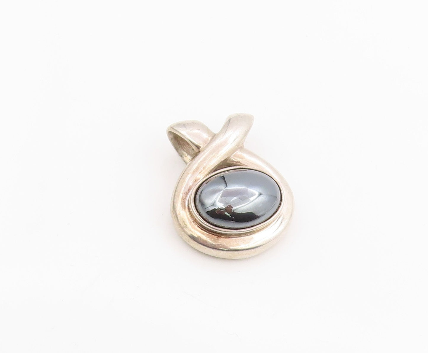 925 Sterling Silver Vintage Pendant ESPO SIG Modernist Hematite Charm  PT25678