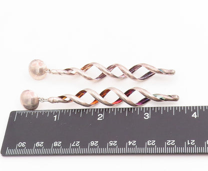 925 Sterling Silver Vintage Earrings Modernist Twisted Spiral Dangles  EG13760